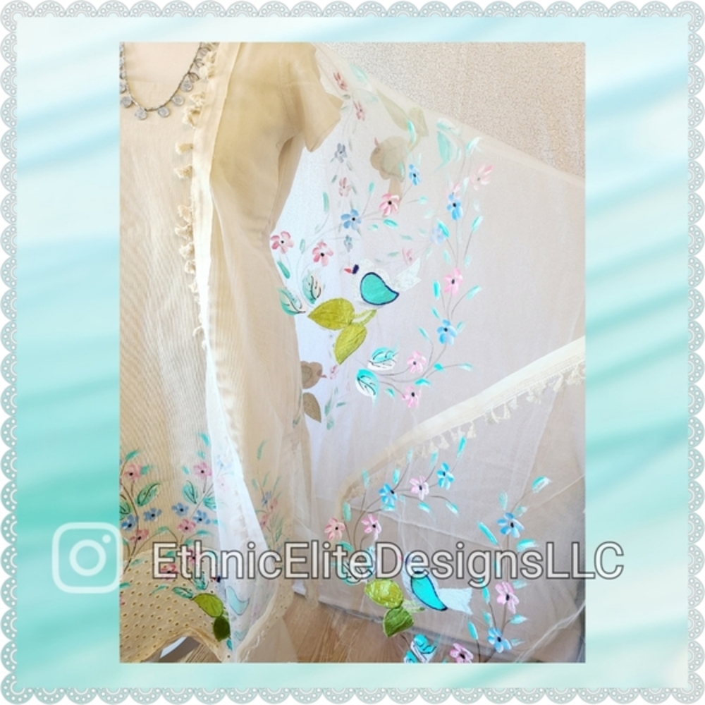 New offwhite hand painted embroidered khadi cotton little birdie suit set
